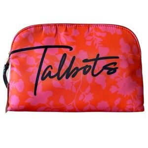 Talbots Orange Pink Floral Logo Large Zip Top Make-Up Cosmetic Toiletry Case NWT